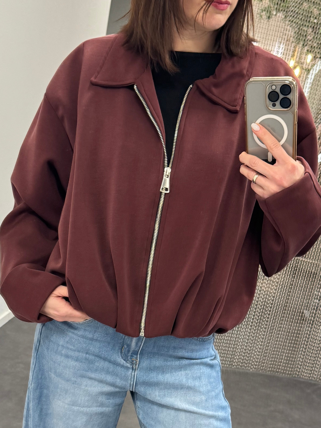 Übergangsjacke Damen Bordeaux – Lässige Jacke in Einheitsgröße