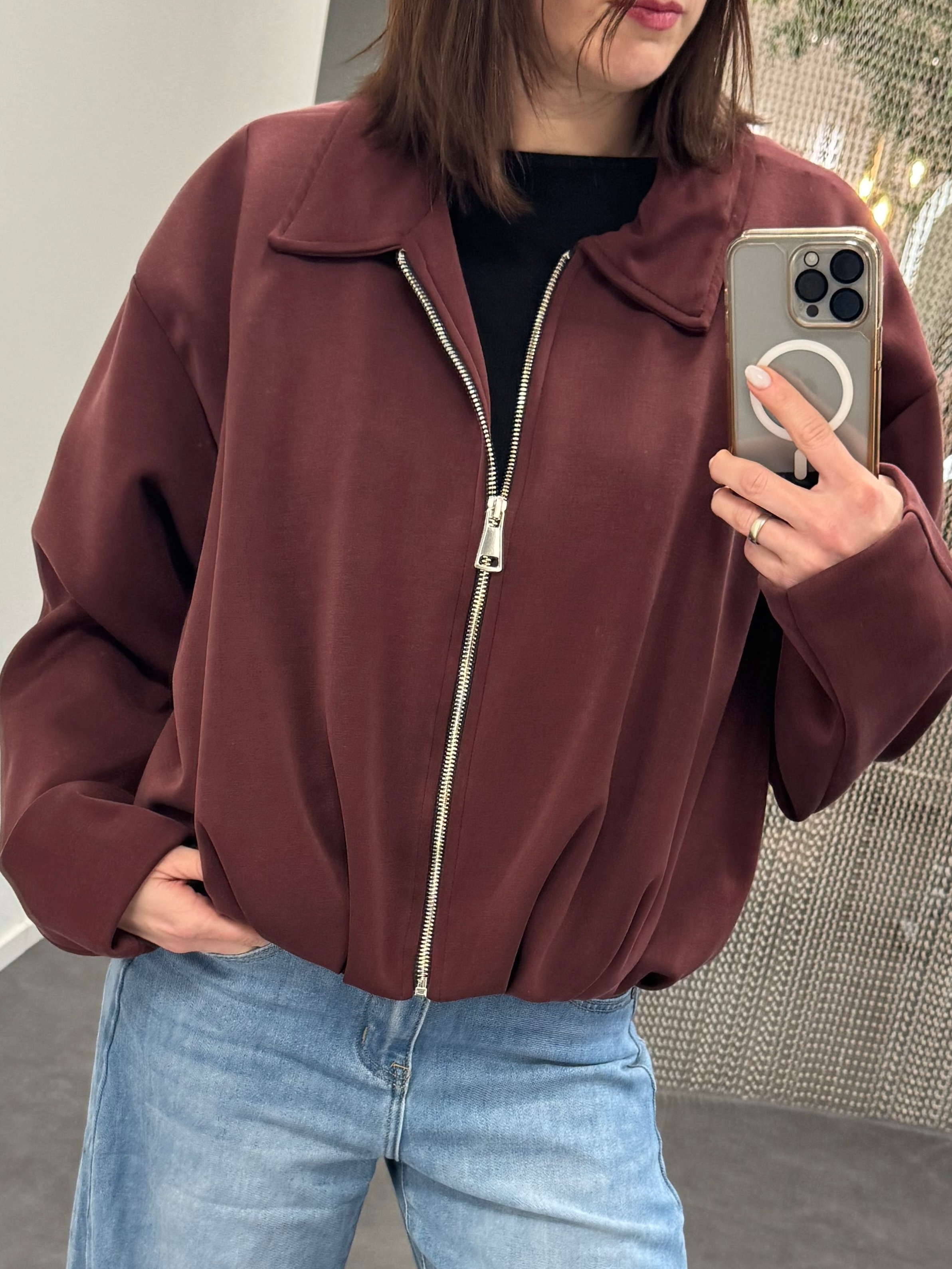 Übergangsjacke Damen Bordeaux – Lässige Jacke in Einheitsgröße