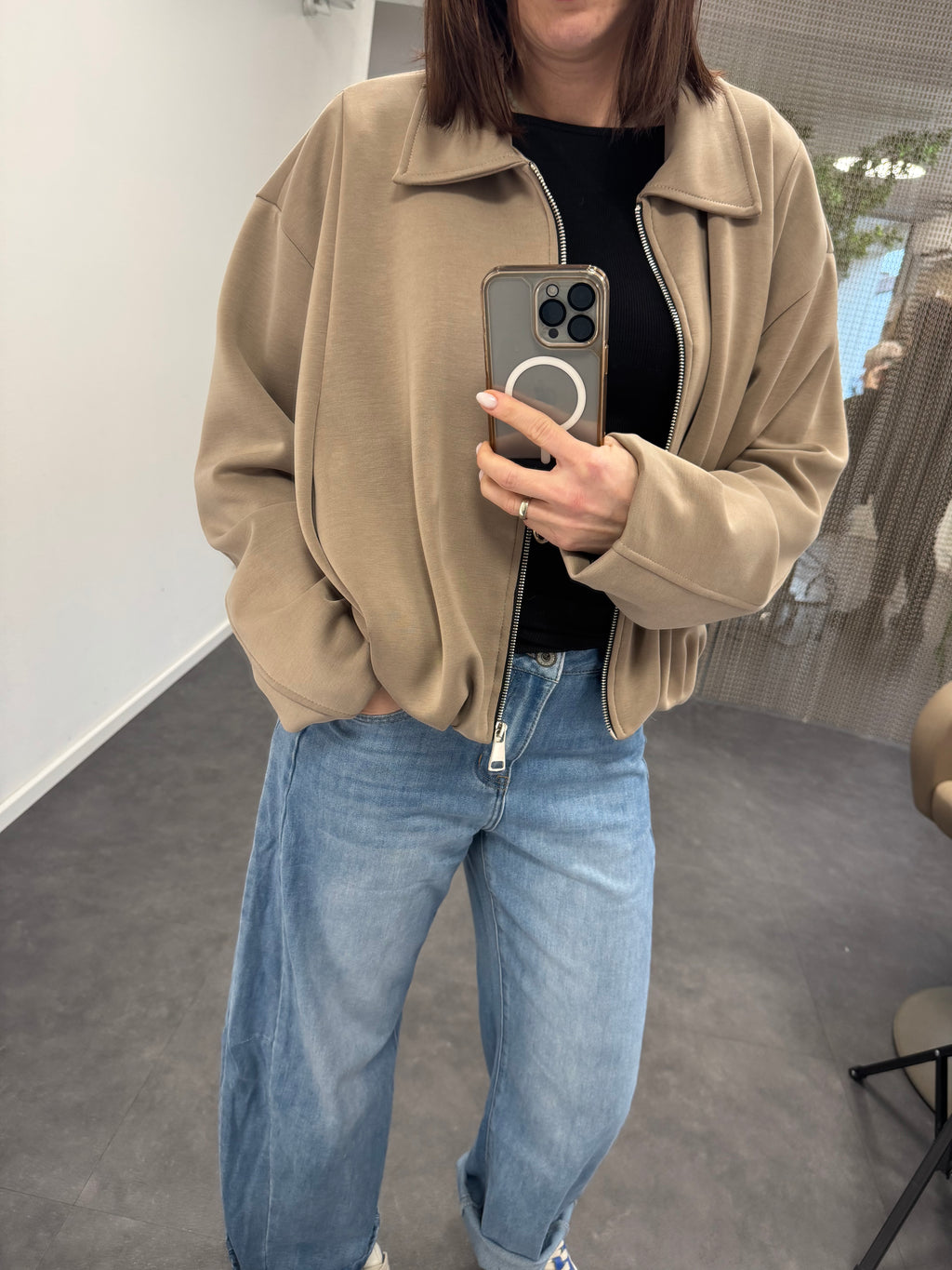 Übergangsjacke Damen beige – Lässige Jacke in Einheitsgröße