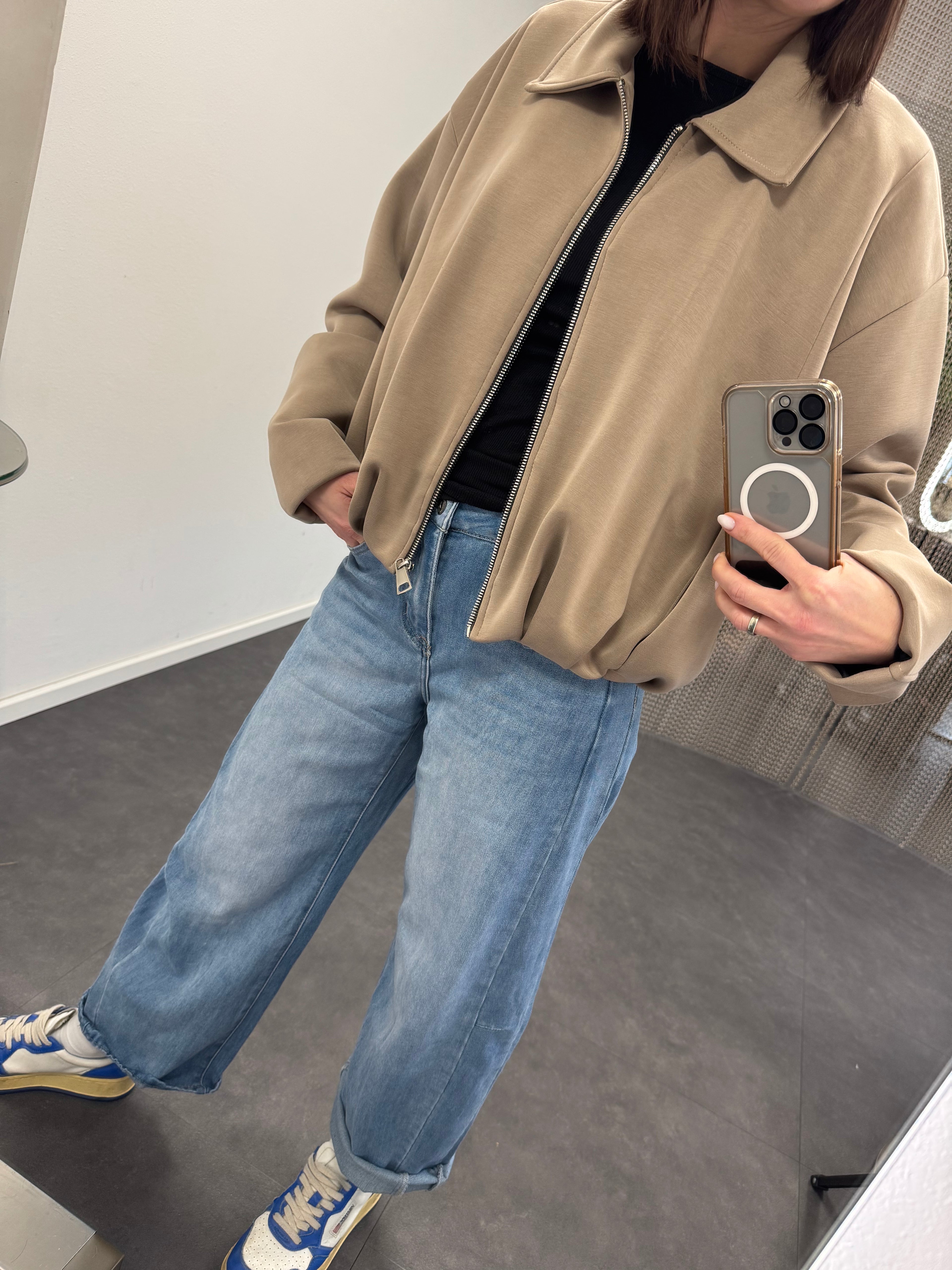 Übergangsjacke Damen beige – Lässige Jacke in Einheitsgröße